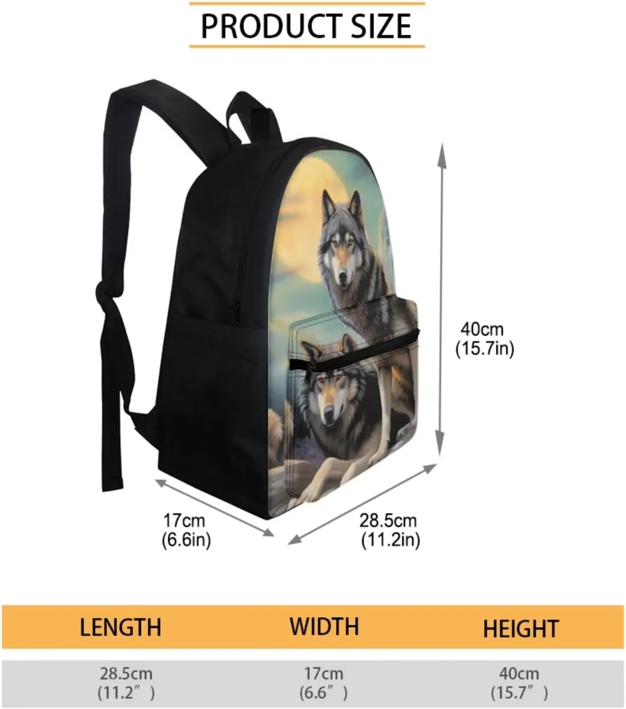 Cool Wolf Backpack Set for Boys 8-12 Kids School Bag With Lunch Box Set Pencil Case Coin Purse 16oz 24oz 32oz Water Bottle Sleeve Teens Bookbags for 5th 6th Grade Girls Student Back Packs