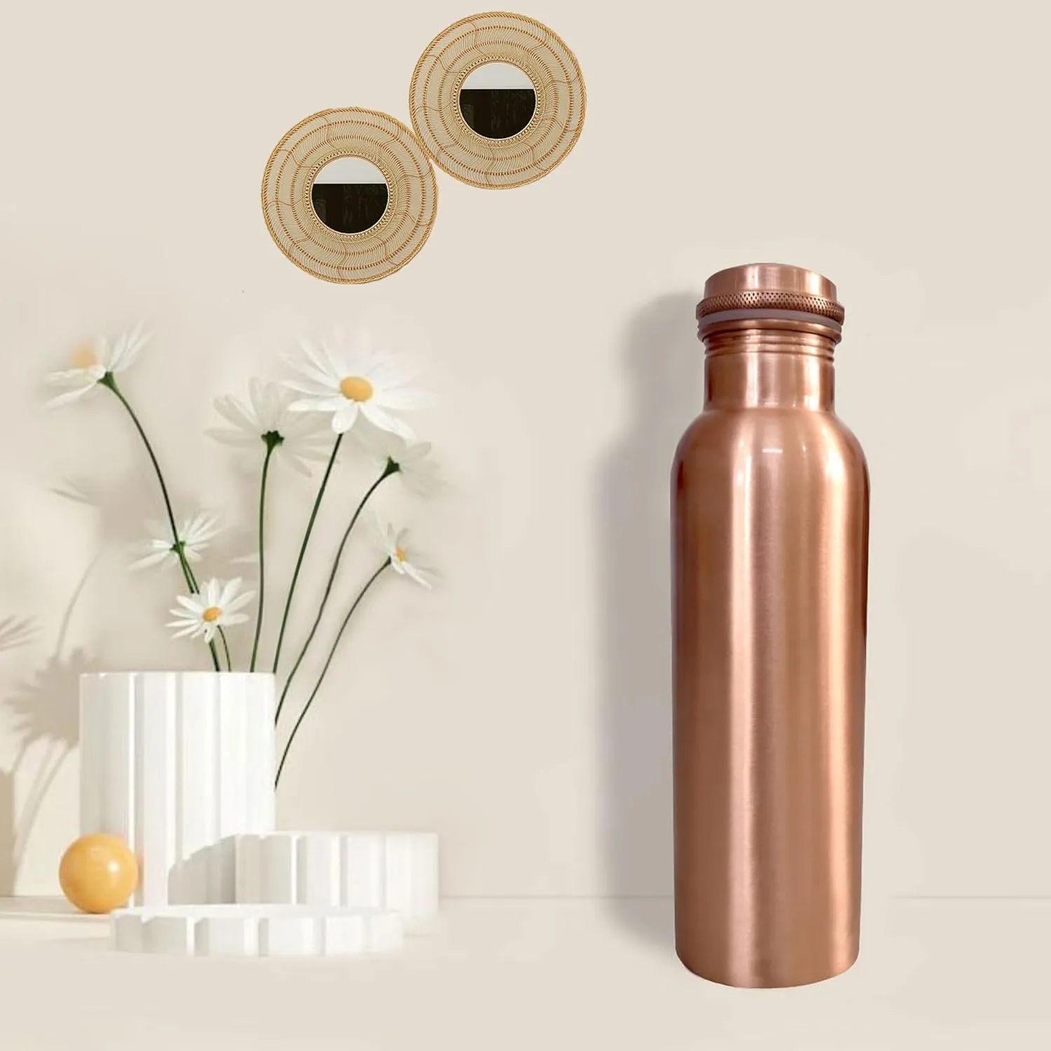 Copper Water Bottle 100% Pure Copper Bottle for Drinking Water Leak Proof Joint Less Indian Water Drinking Copper Bottle for Home, Office, Hotel and Sports