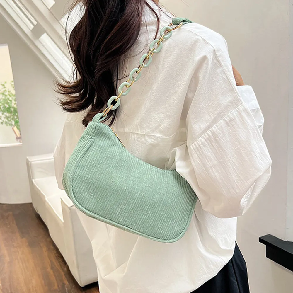 Corduroy Chain Shoulder Bag