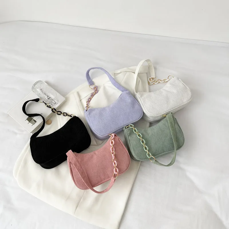 Corduroy Chain Shoulder Bag