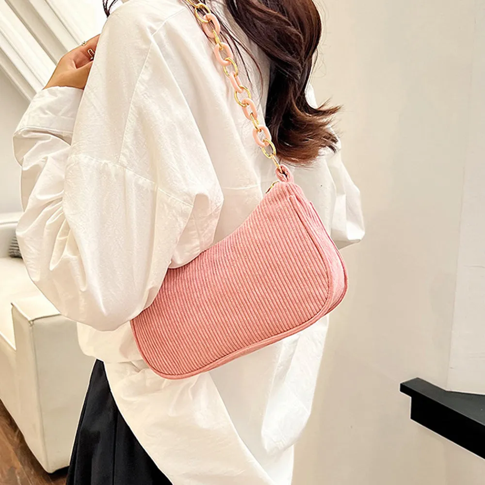 Corduroy Chain Shoulder Bag