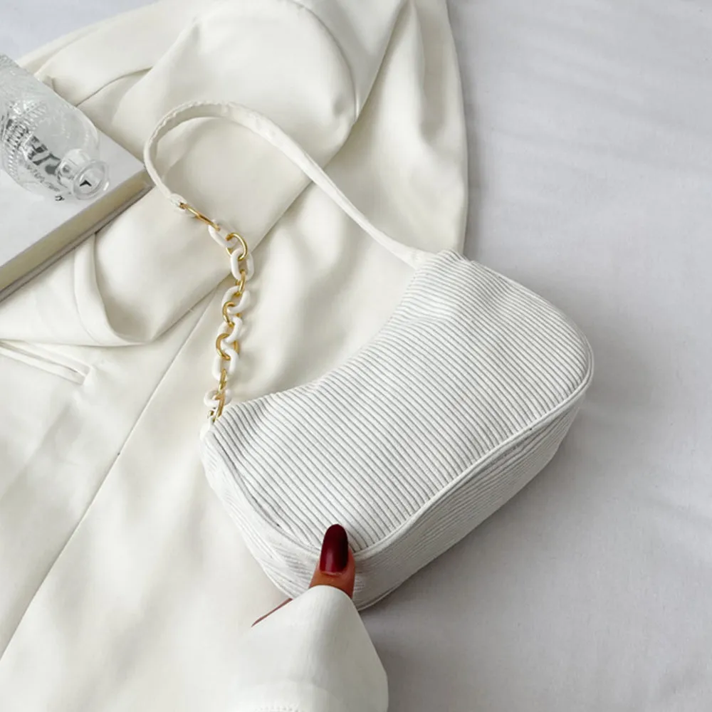 Corduroy Chain Shoulder Bag