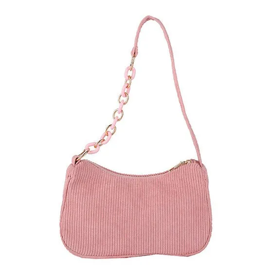 Corduroy Chain Shoulder Bag