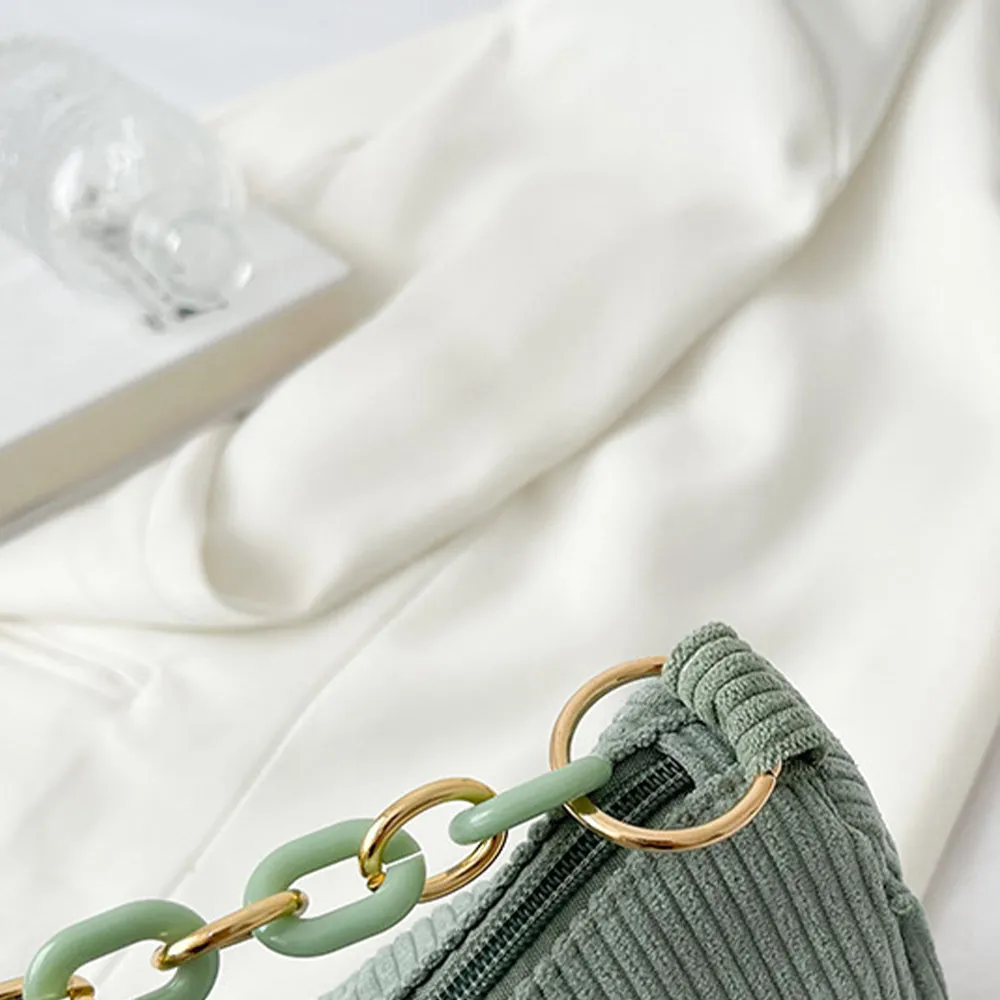Corduroy Chain Shoulder Bag