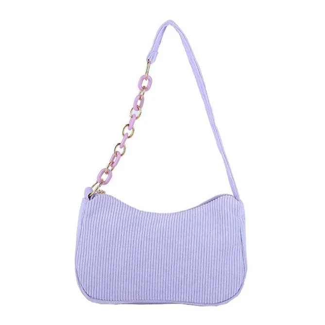 Corduroy Chain Shoulder Bag