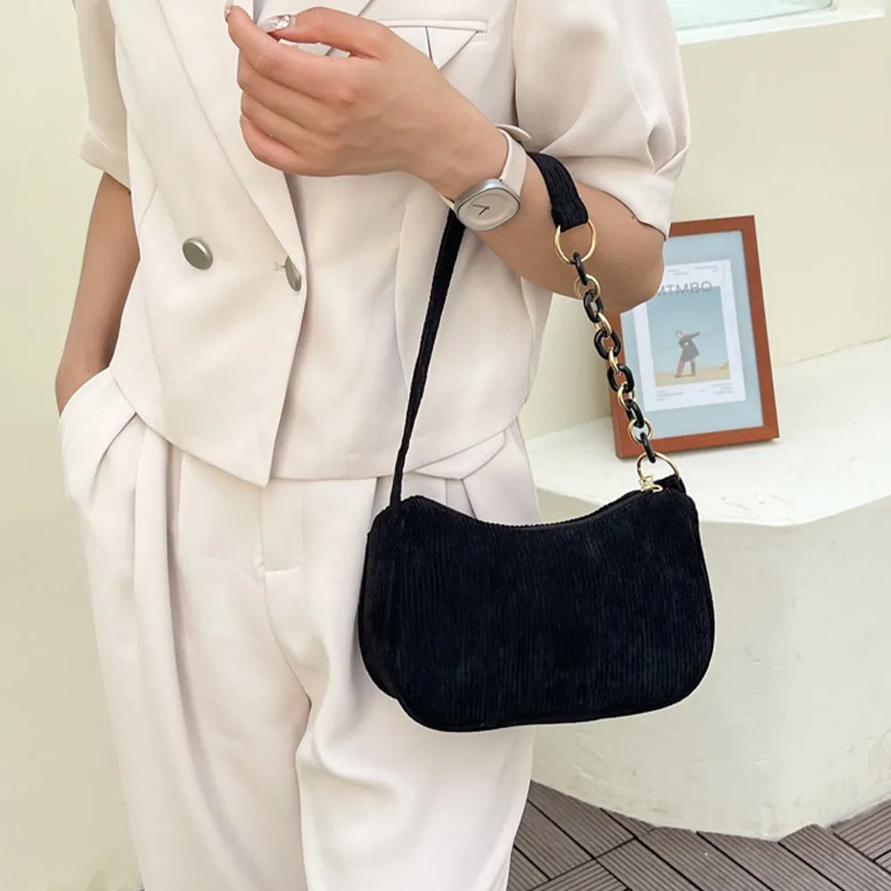 Corduroy Chain Shoulder Bag