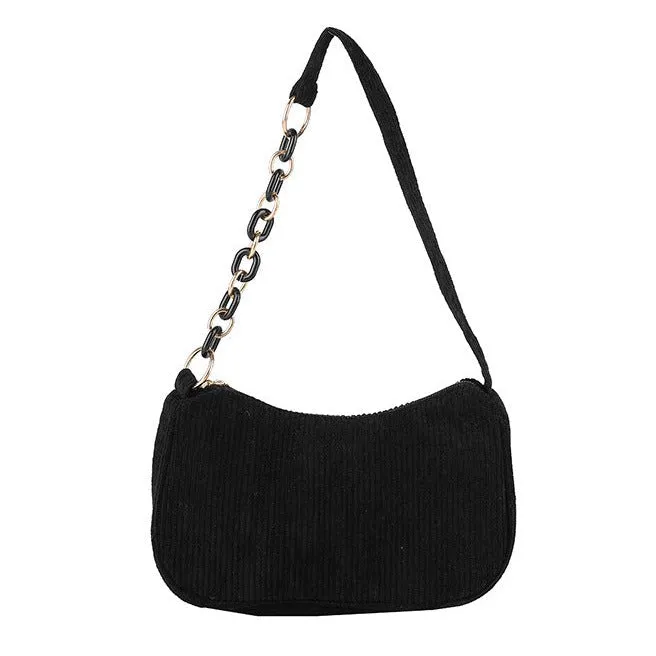 Corduroy Chain Shoulder Bag
