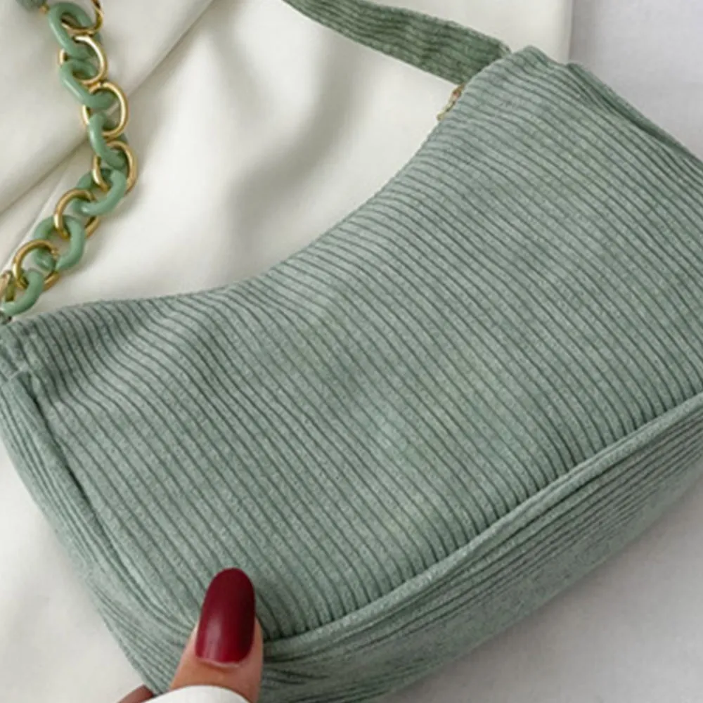 Corduroy Chain Shoulder Bag