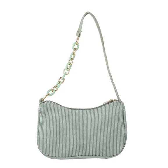 Corduroy Chain Shoulder Bag