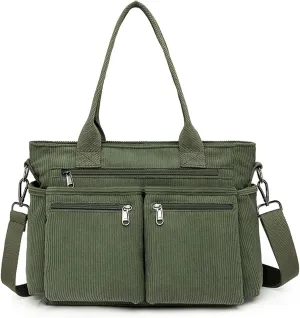 Corduroy Crossbody Tote Bag for Women Cute Shoulder Bag Large Messenger Bag Commuter School Purse Handbag Work Multi Pocket