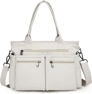 Corduroy Crossbody Tote Bag for Women Cute Shoulder Bag Large Messenger Bag Commuter School Purse Handbag Work Multi Pocket