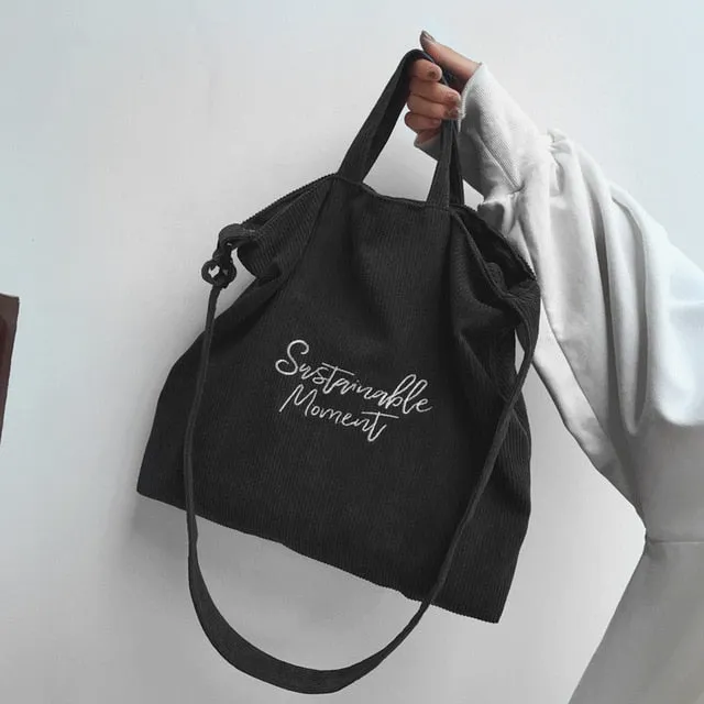 Corduroy Shoulder Bag For Women Female Embroidery Cotton Cloth Crossbody Bags Ladies Messenger Bag Tote Zipper Handbags New