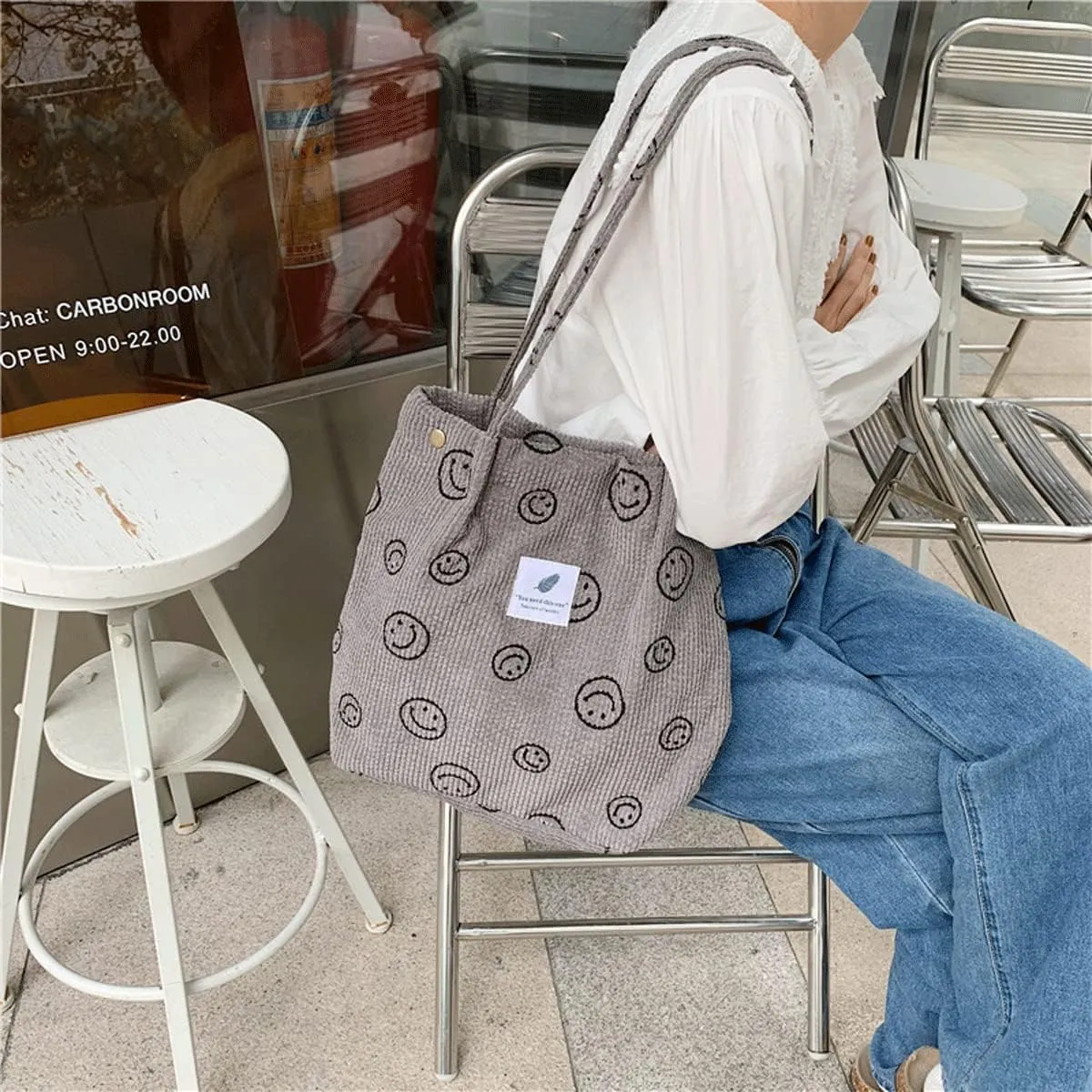 Corduroy Tote Bag Aesthetic Cute Tote Bags Large School Shoulder Bags for Girls Trendy Stuff