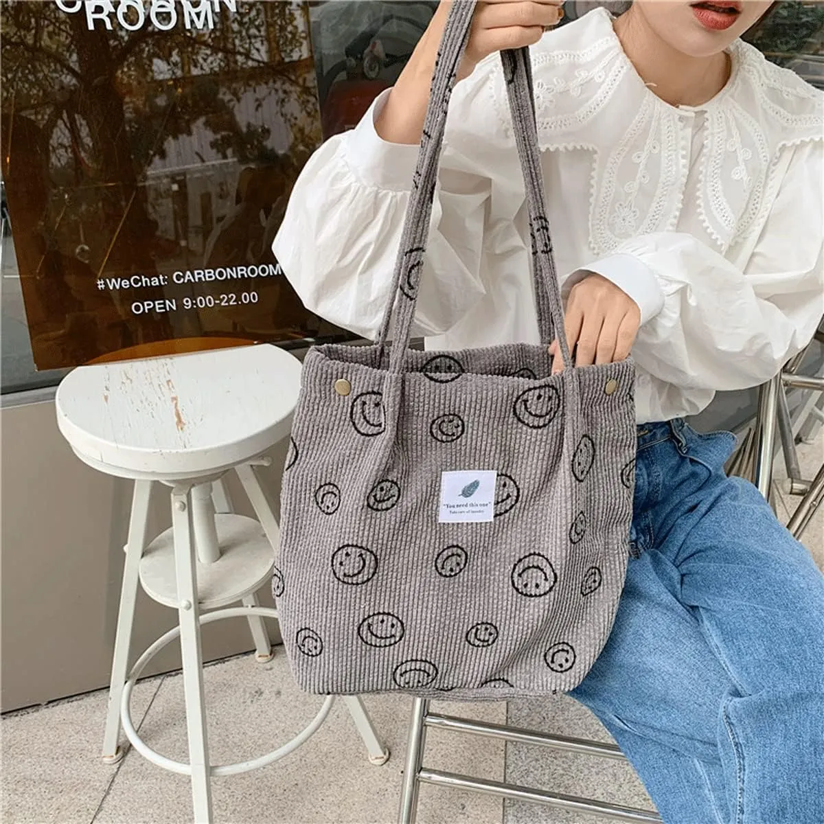 Corduroy Tote Bag Aesthetic Cute Tote Bags Large School Shoulder Bags for Girls Trendy Stuff