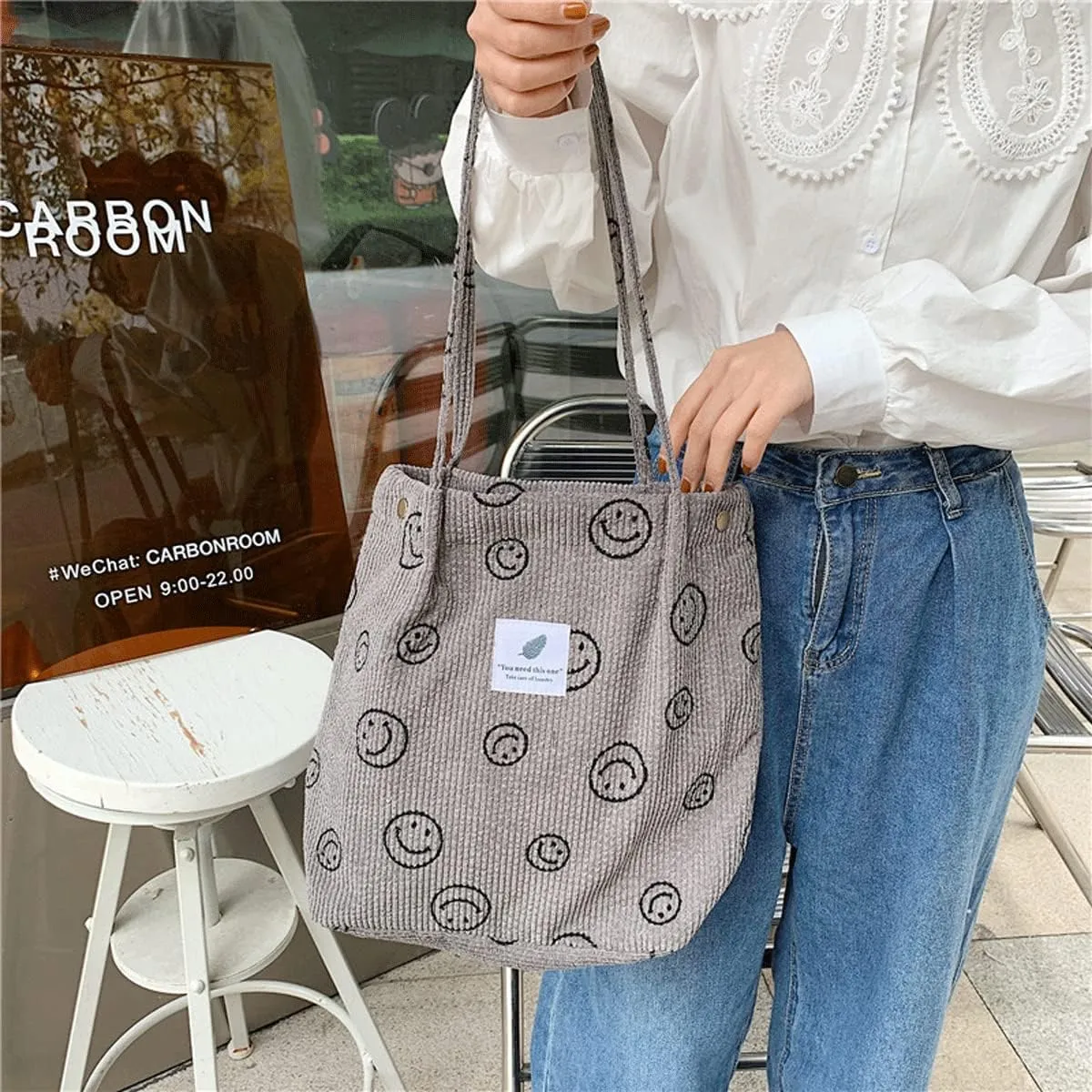 Corduroy Tote Bag Aesthetic Cute Tote Bags Large School Shoulder Bags for Girls Trendy Stuff