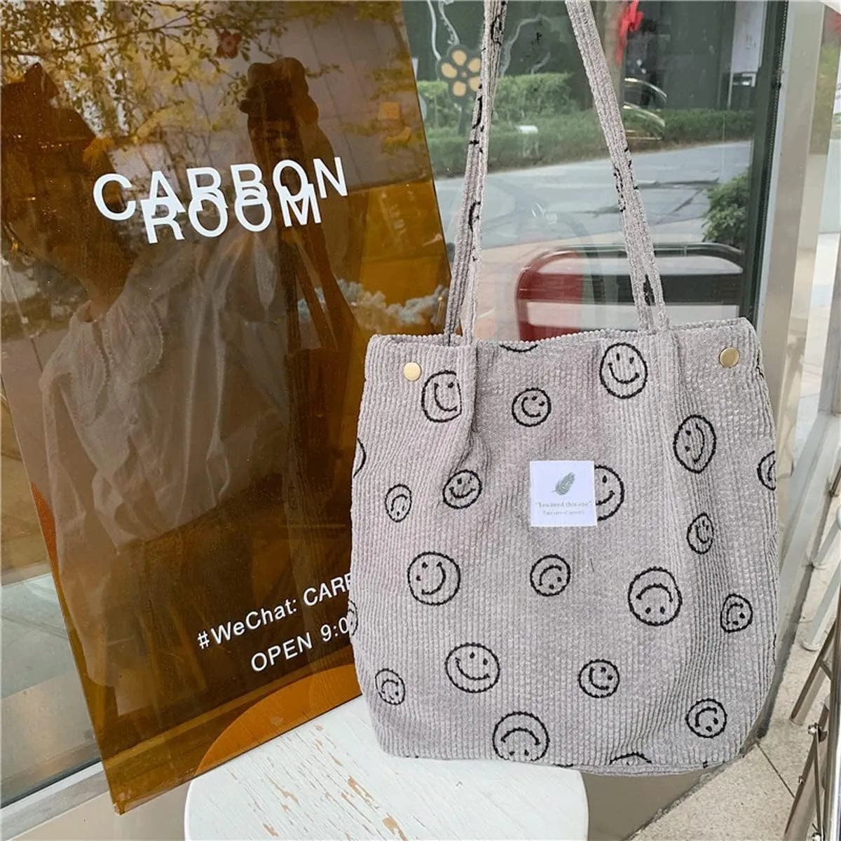 Corduroy Tote Bag Aesthetic Cute Tote Bags Large School Shoulder Bags for Girls Trendy Stuff