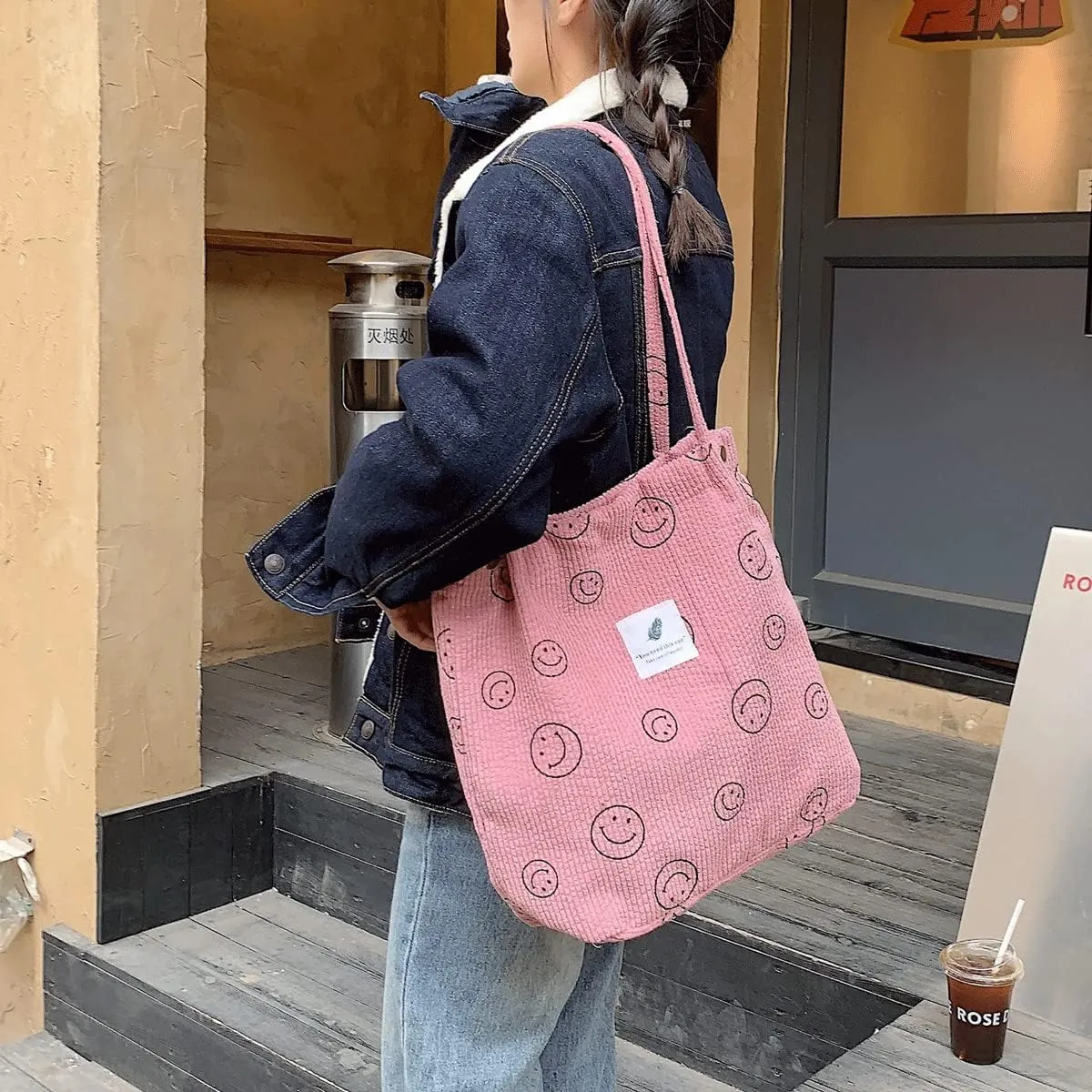 Corduroy Tote Bag Aesthetic Cute Tote Bags Large School Shoulder Bags for Girls Trendy Stuff