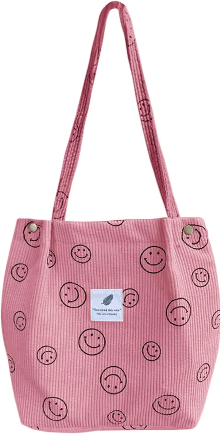 Corduroy Tote Bag Aesthetic Cute Tote Bags Large School Shoulder Bags for Girls Trendy Stuff