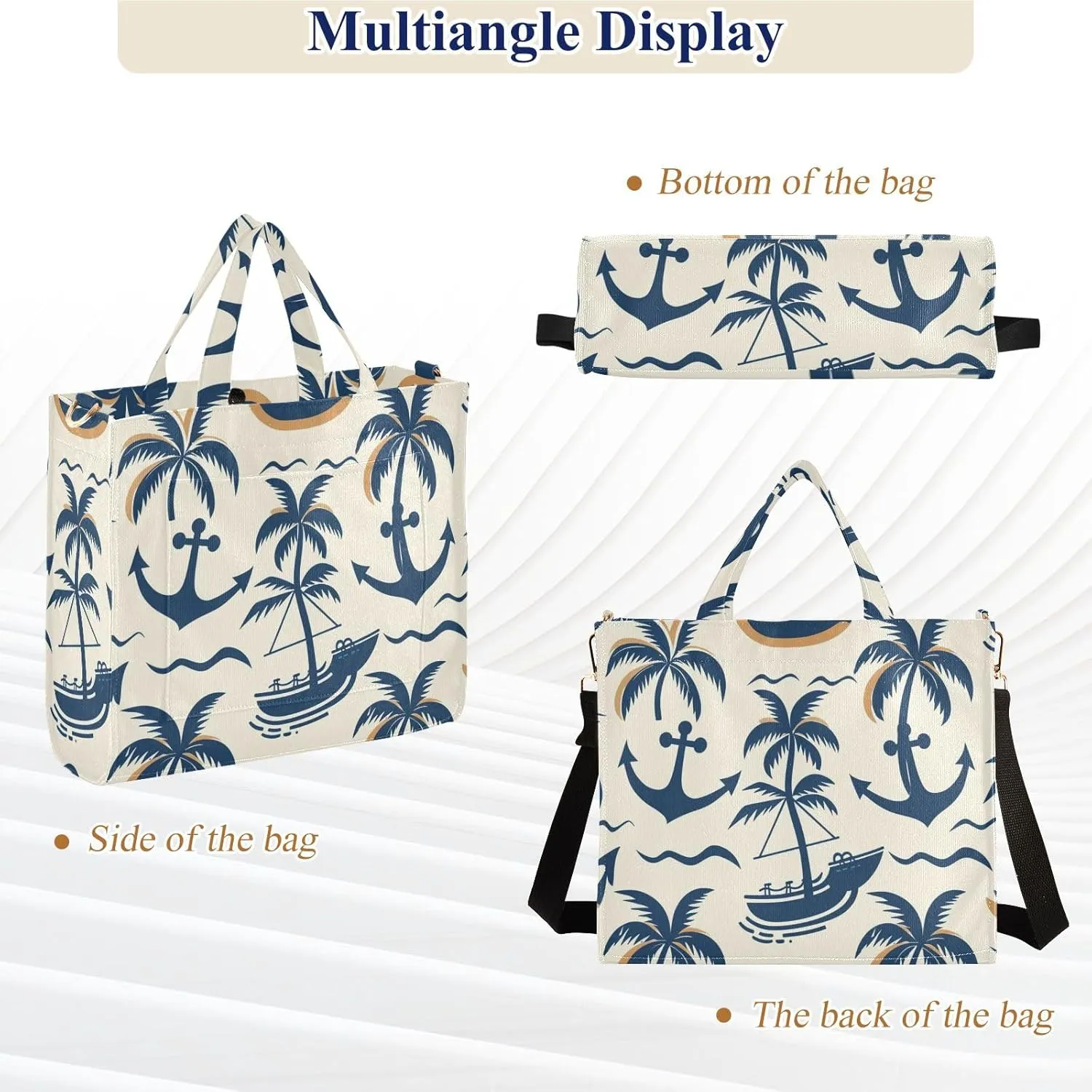 Corduroy Tote Bag Cartoon Coconut Tree Spear and Waves Women Crossbody Bag
