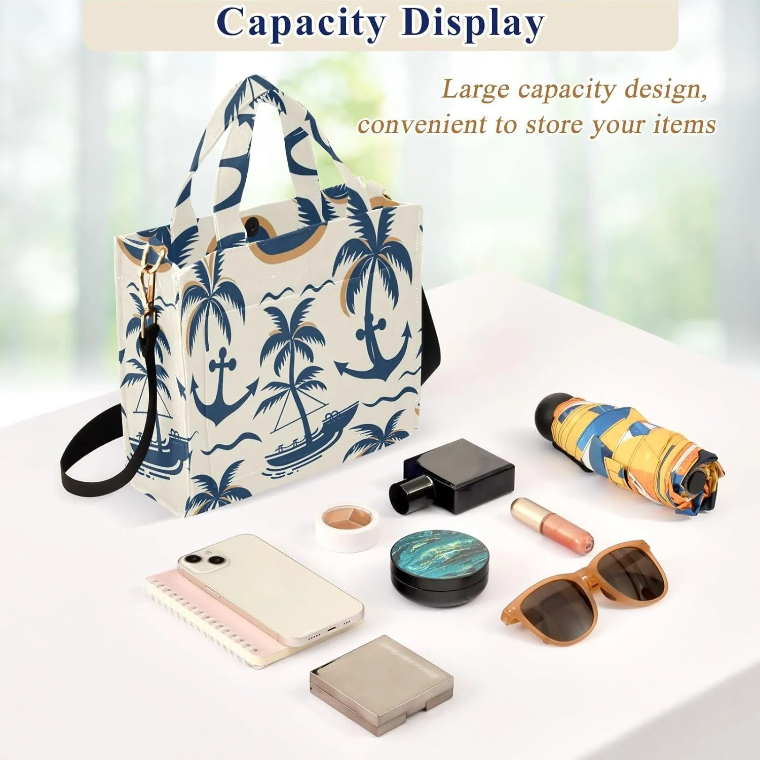 Corduroy Tote Bag Cartoon Coconut Tree Spear and Waves Women Crossbody Bag