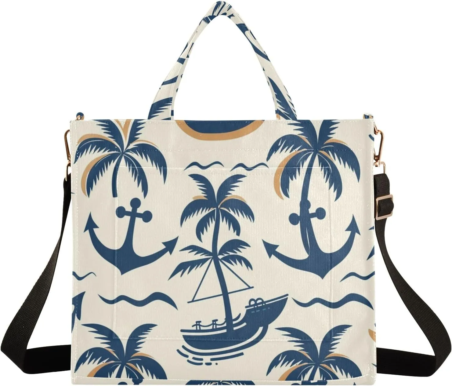 Corduroy Tote Bag Cartoon Coconut Tree Spear and Waves Women Crossbody Bag