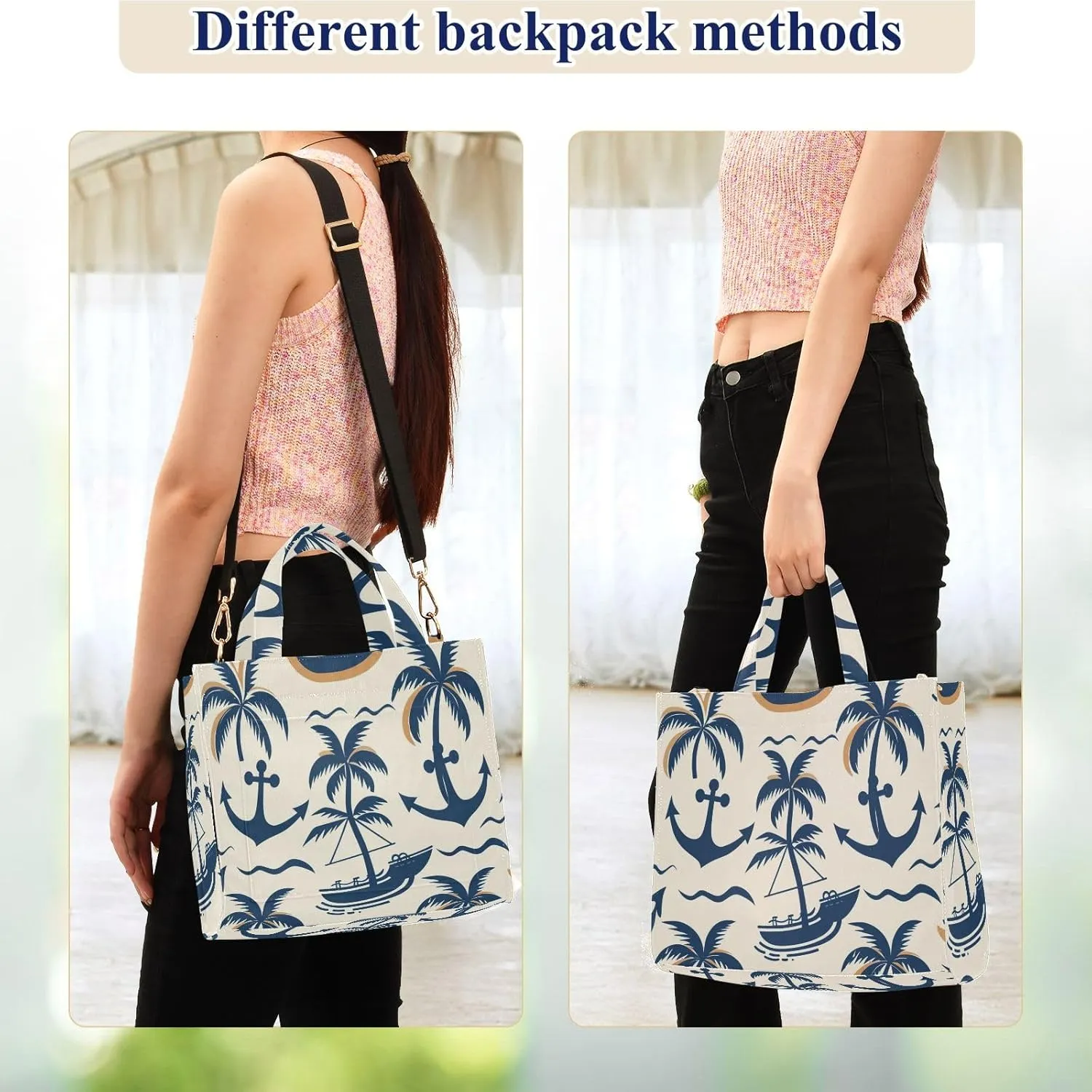 Corduroy Tote Bag Cartoon Coconut Tree Spear and Waves Women Crossbody Bag