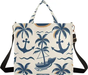 Corduroy Tote Bag Cartoon Coconut Tree Spear and Waves Women Crossbody Bag