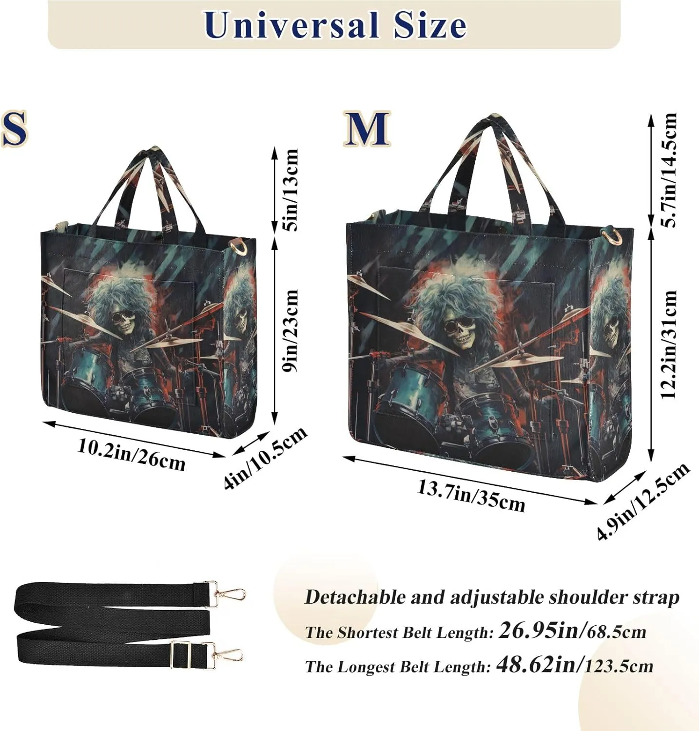 Corduroy Tote Bag Cartoon Cool Human Skeleton Playing Drum Set Women Crossbody Bag