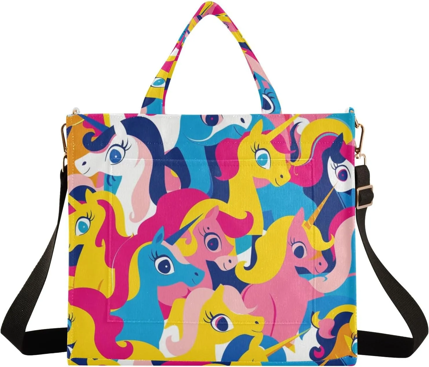 Corduroy Tote Bag Cartoon Cute Colorful Ponies Women Crossbody Bag with Detachable and Adjustable Shoulder Strap