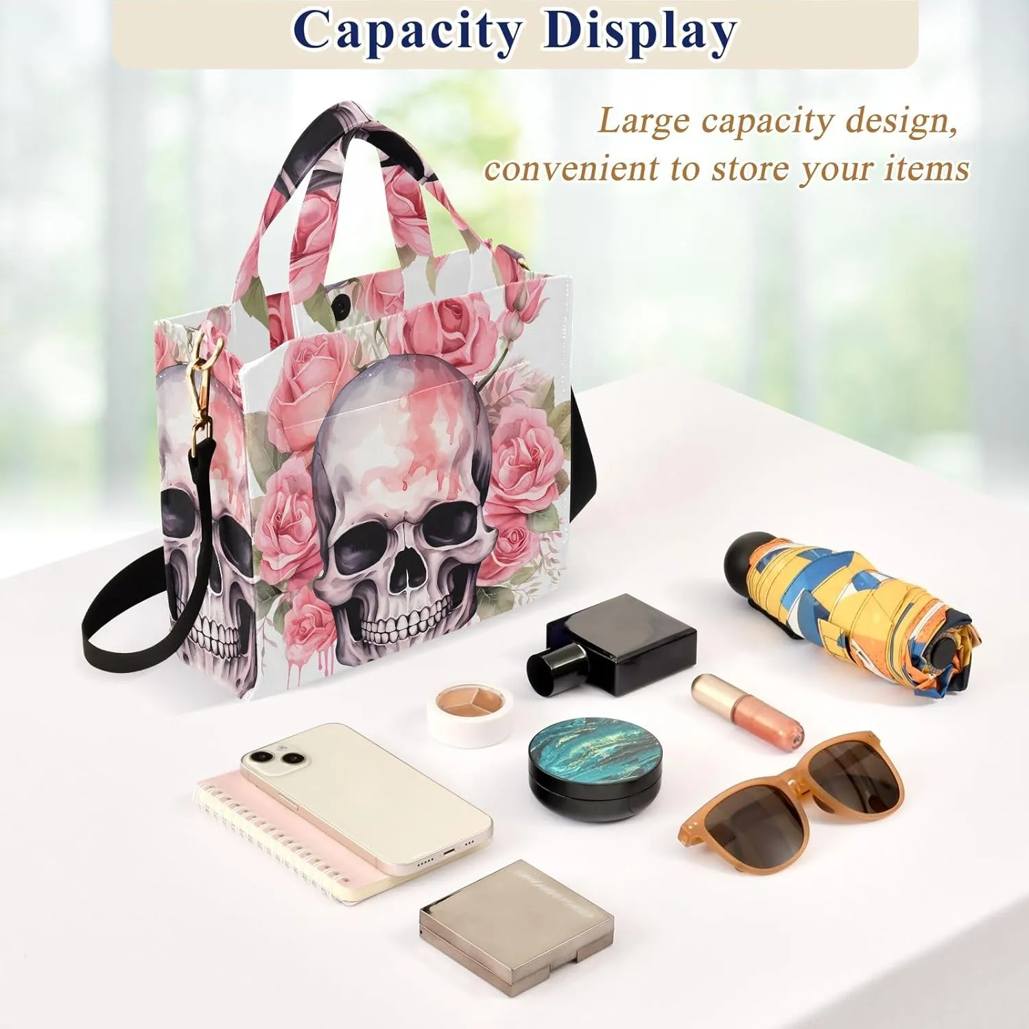 Corduroy Tote Bag Cartoon Human Skeleton with Pink Garland Women Crossbody Bag