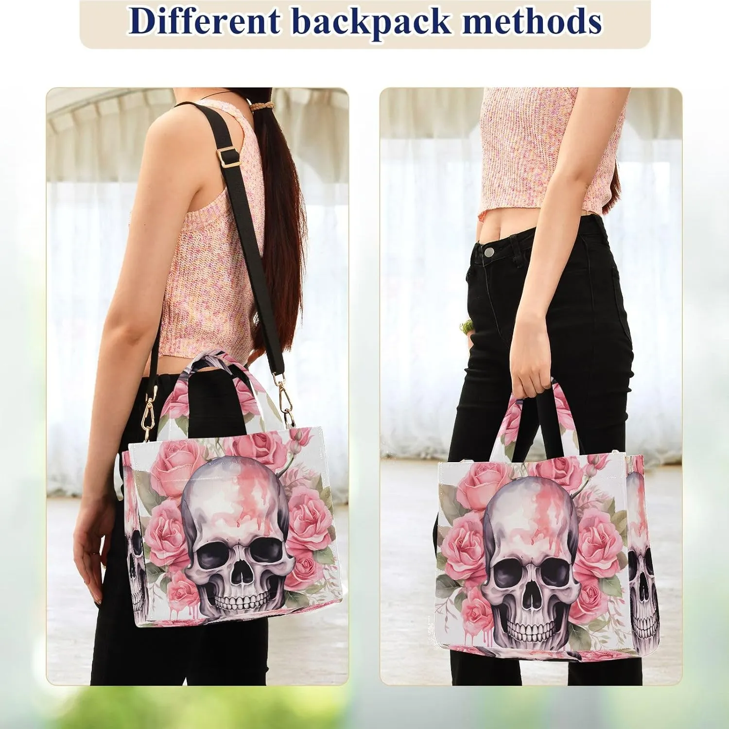 Corduroy Tote Bag Cartoon Human Skeleton with Pink Garland Women Crossbody Bag