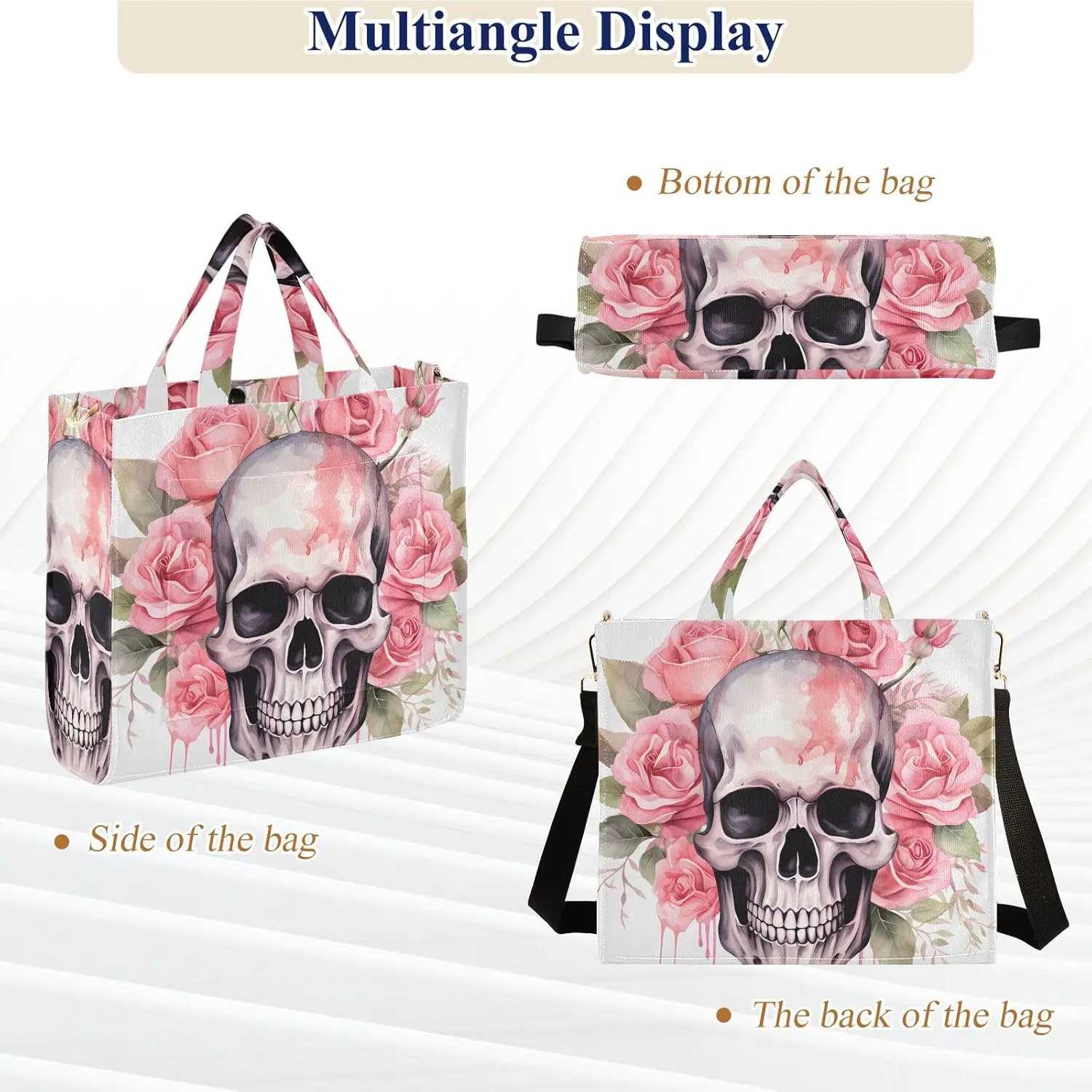 Corduroy Tote Bag Cartoon Human Skeleton with Pink Garland Women Crossbody Bag