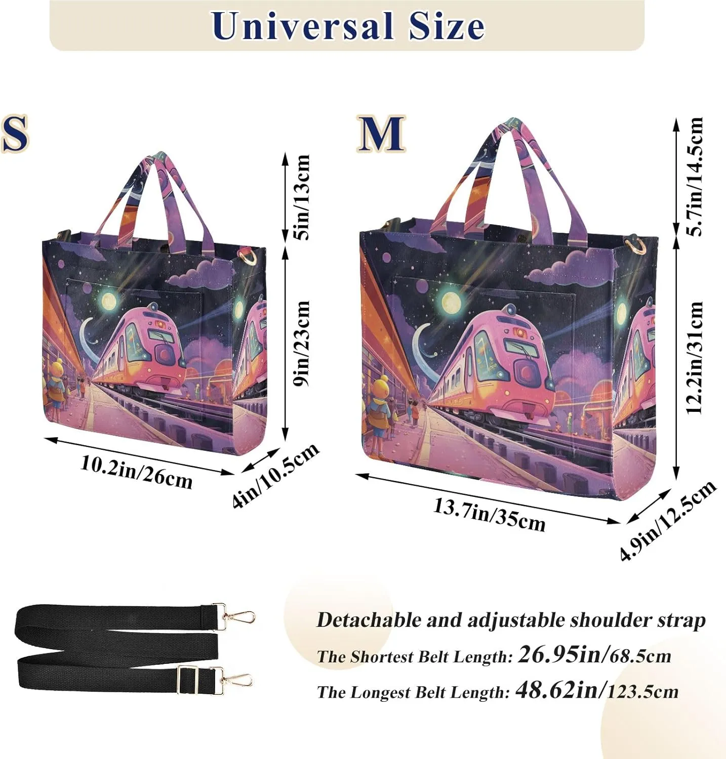 Corduroy Tote Bag Cartoon Interstellar Train Women Crossbody Bag with Detachable and Adjustable Shoulder Strap