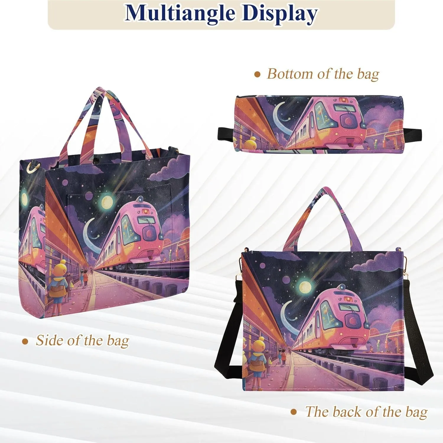Corduroy Tote Bag Cartoon Interstellar Train Women Crossbody Bag with Detachable and Adjustable Shoulder Strap