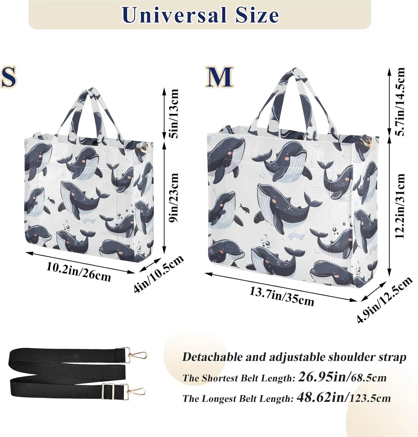 Corduroy Tote Bag Cartoon Shy Black Whale Women Crossbody Bag with Detachable and Adjustable Shoulder Strap