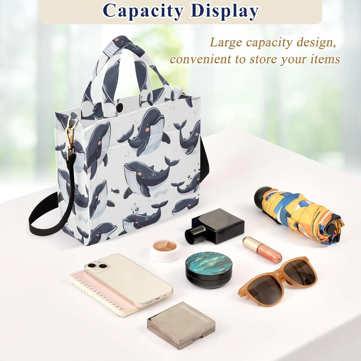 Corduroy Tote Bag Cartoon Shy Black Whale Women Crossbody Bag with Detachable and Adjustable Shoulder Strap