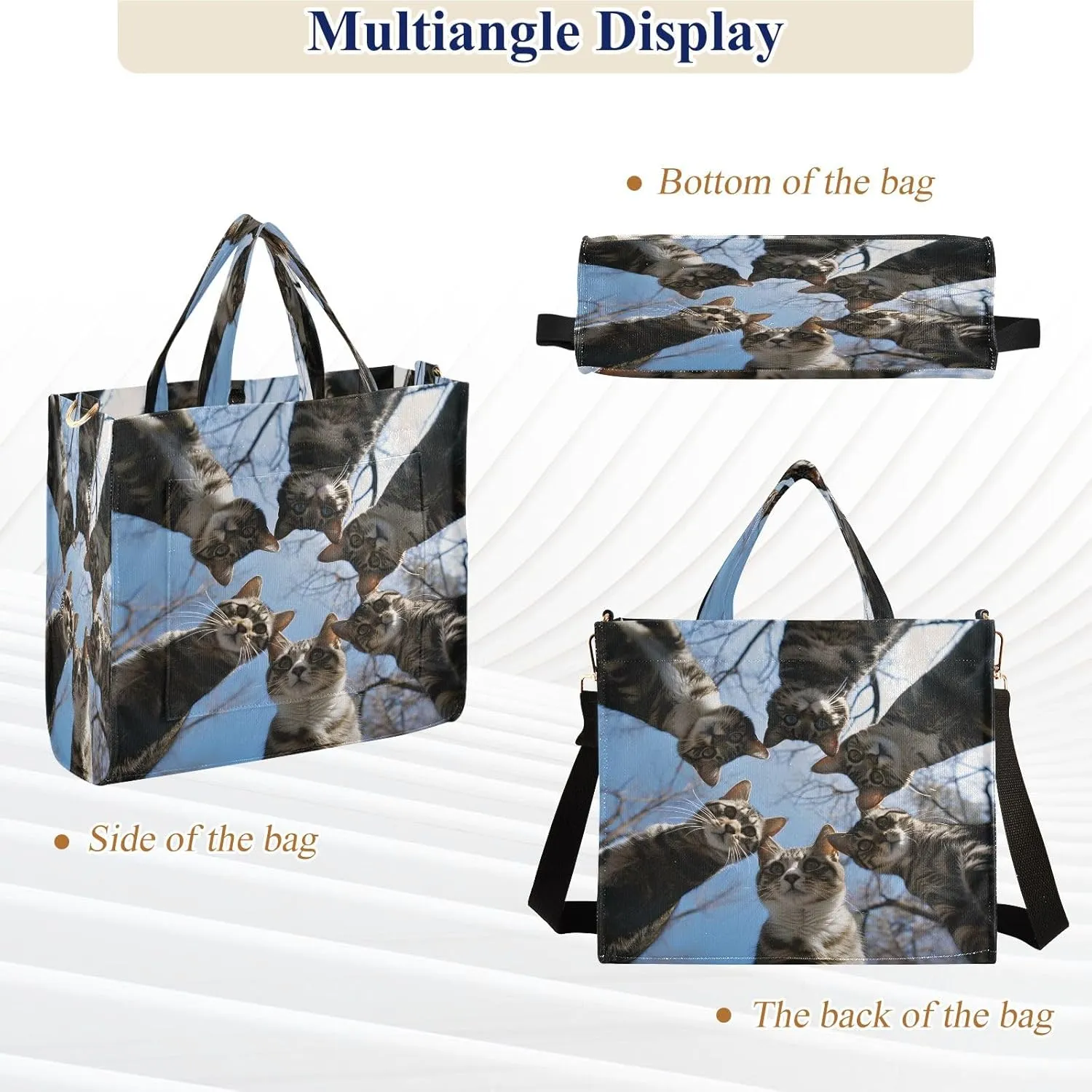 Corduroy Tote Bag Cats in Circle Women Crossbody Bag with Detachable and Adjustable Shoulder Strap