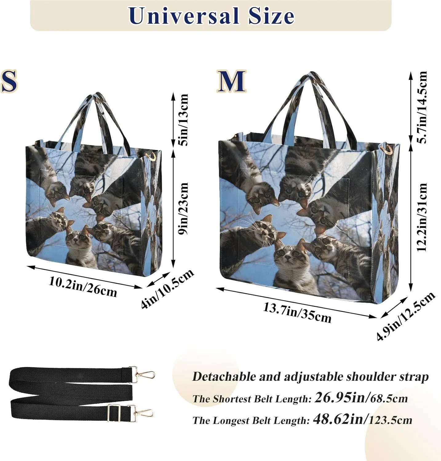 Corduroy Tote Bag Cats in Circle Women Crossbody Bag with Detachable and Adjustable Shoulder Strap