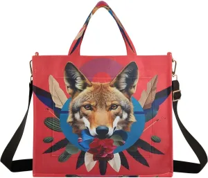 Corduroy Tote Bag Coyotes Cactus Floral Women Crossbody Bag with Detachable and Adjustable Shoulder Strap