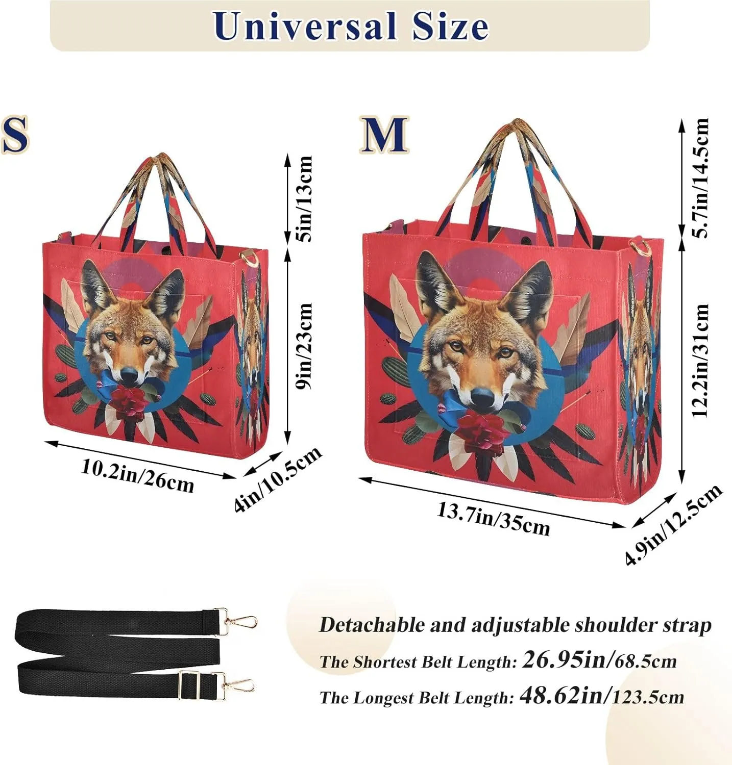 Corduroy Tote Bag Coyotes Cactus Floral Women Crossbody Bag with Detachable and Adjustable Shoulder Strap