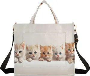 Corduroy Tote Bag Cute Cats in Rows Women Crossbody Bag with Detachable and Adjustable Shoulder Strap