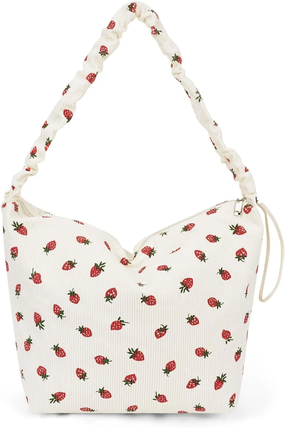 Corduroy Tote Bag Cute Strawberry Purse Shoulder Bag for Women Aesthetic Tote Bag Hobo Purse with Zipper