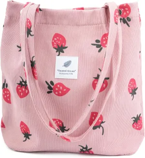 Corduroy Tote Bag Cute Tote Bags for Women Shoulder Bag with Inner Pocket for Work Beach Travel and Shopping Grocery