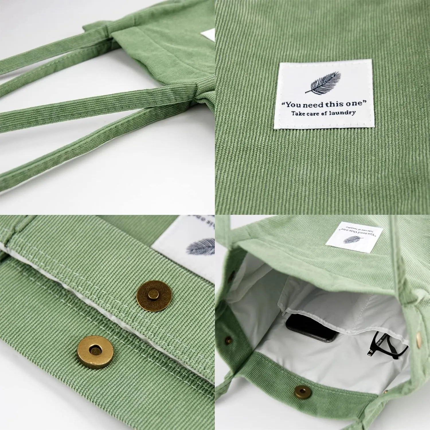 Corduroy Tote Bag Cute Tote Bags for Women Shoulder Bag with Inner Pocket for Work Beach Travel and Shopping Grocery