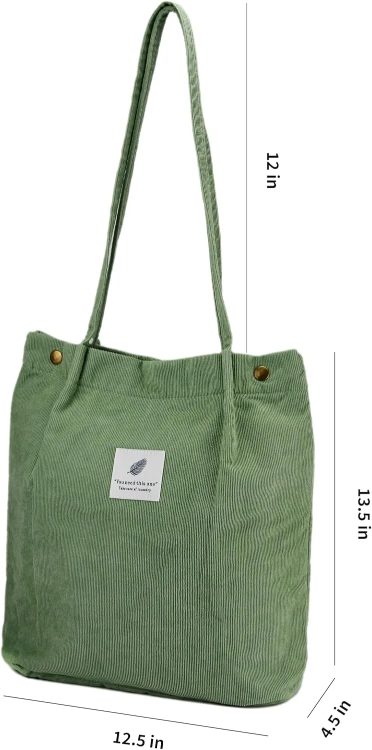 Corduroy Tote Bag Cute Tote Bags for Women Shoulder Bag with Inner Pocket for Work Beach Travel and Shopping Grocery