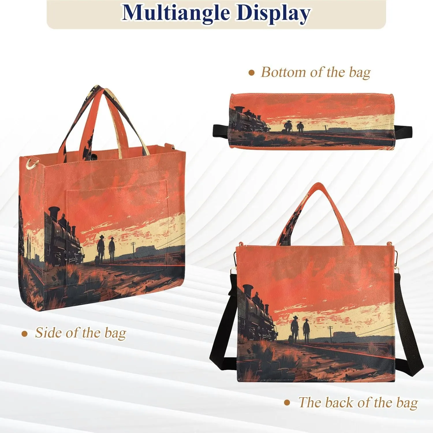 Corduroy Tote Bag Dark Western Railroad Workers Women Crossbody Bag with Detachable and Adjustable Shoulder Strap