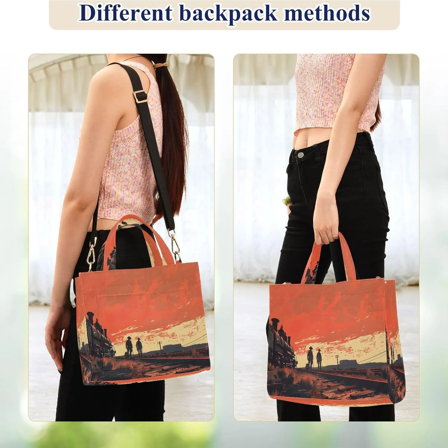 Corduroy Tote Bag Dark Western Railroad Workers Women Crossbody Bag with Detachable and Adjustable Shoulder Strap