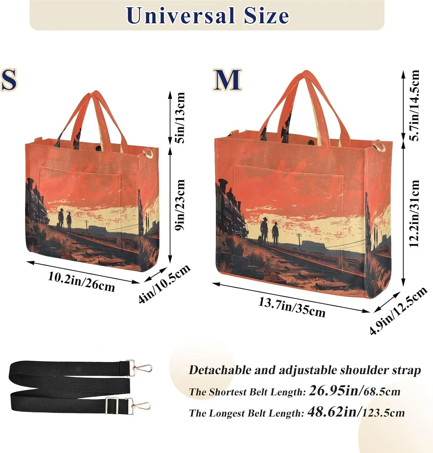 Corduroy Tote Bag Dark Western Railroad Workers Women Crossbody Bag with Detachable and Adjustable Shoulder Strap