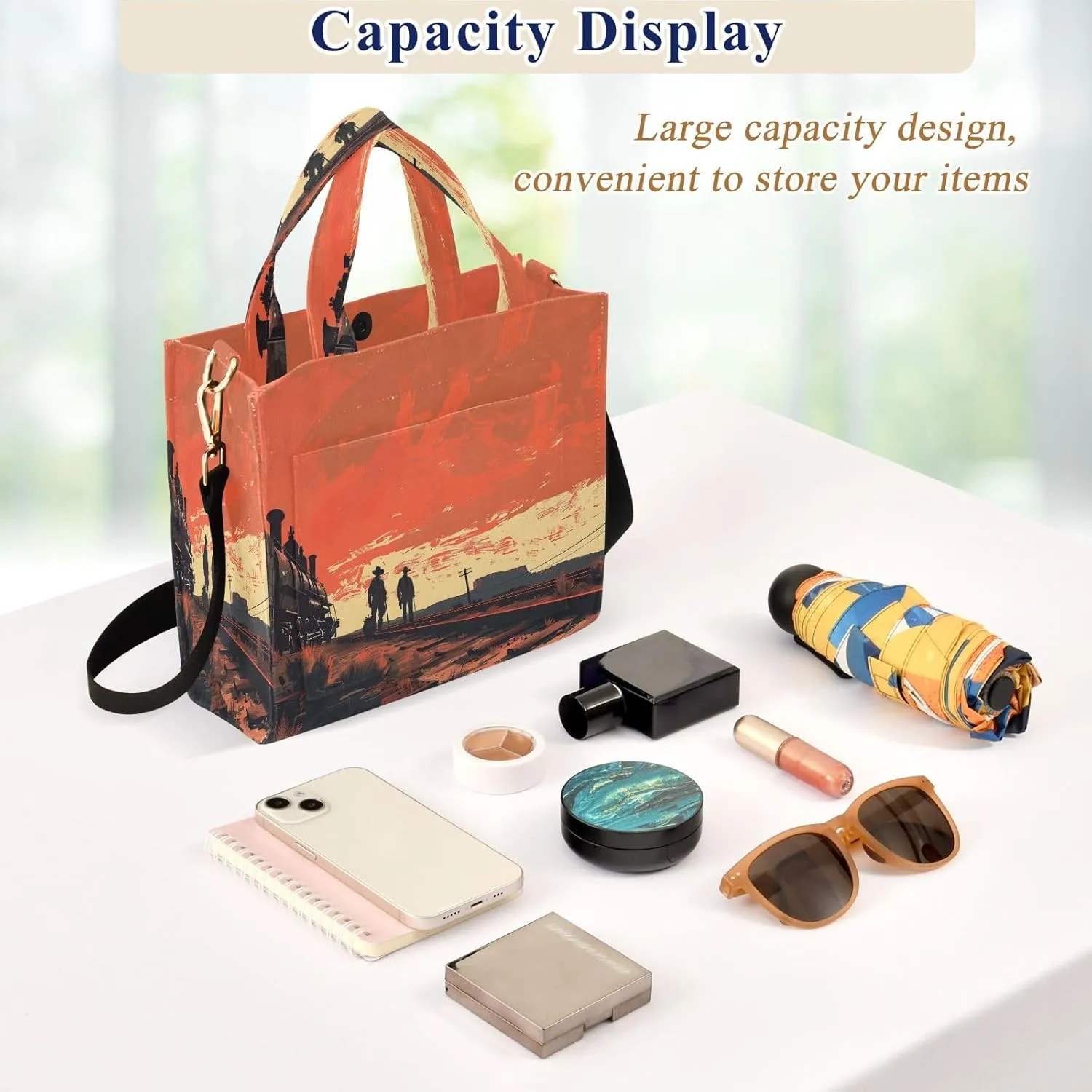 Corduroy Tote Bag Dark Western Railroad Workers Women Crossbody Bag with Detachable and Adjustable Shoulder Strap