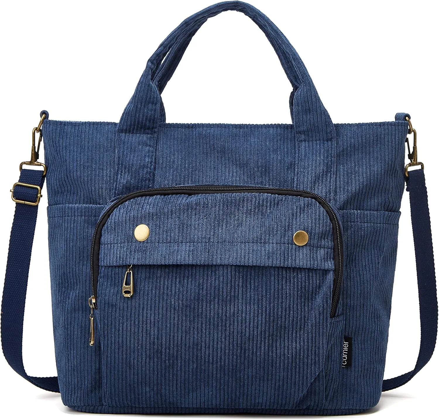 Corduroy Tote Bag for Women Girl Casual Shoulder Handbags Crossbody Bag with Zipper and Outer Pocket